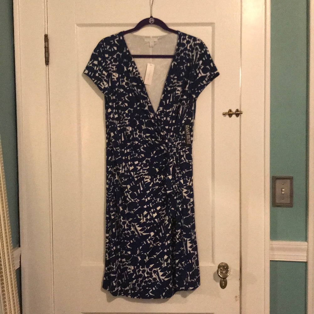 Blue short sleeved wrap dress